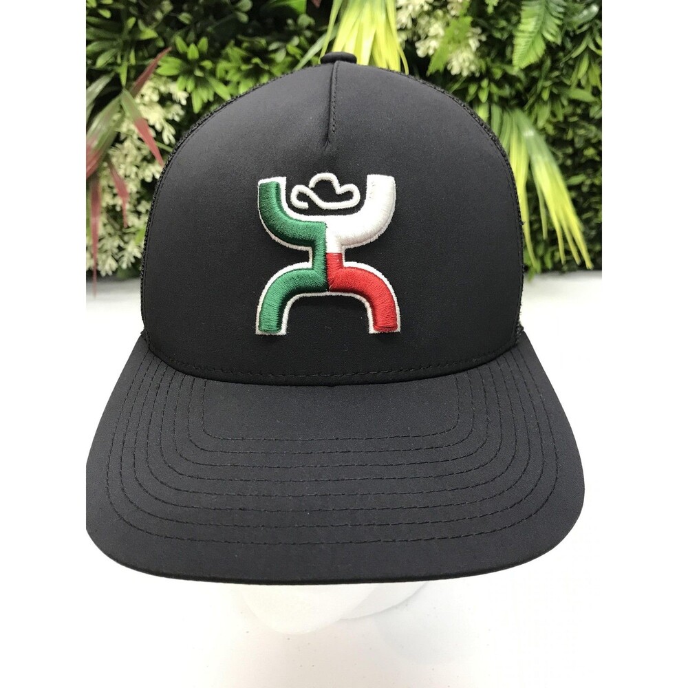 Hooey Hat Cap Strap Back Mens One Size Black Trucker Mesh Mexican Flag Logo